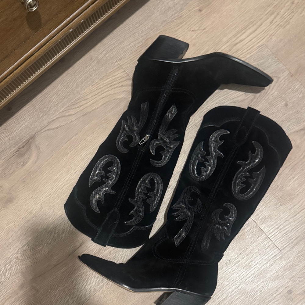 Dolce Vita Black Embroidered Heeled Boots